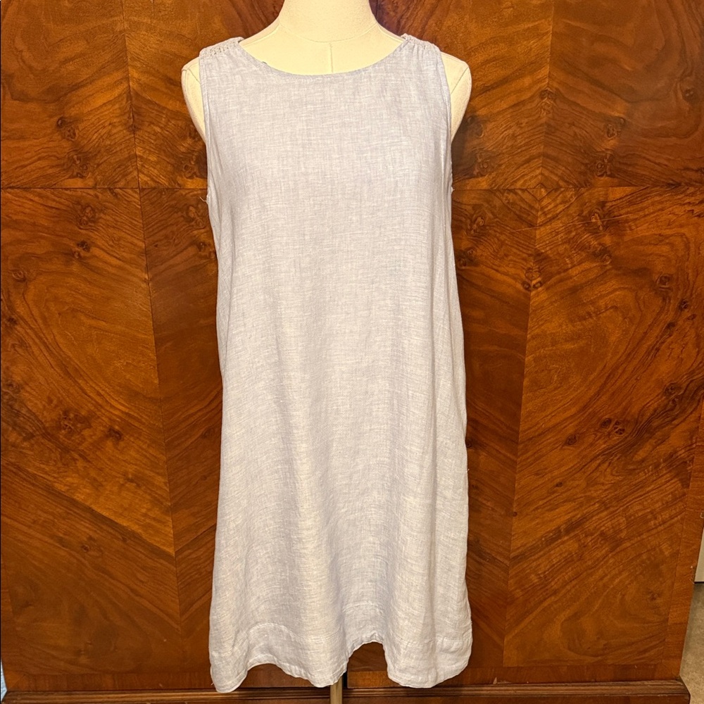 Sleeveless Linen Shift Dress in Soft Blue